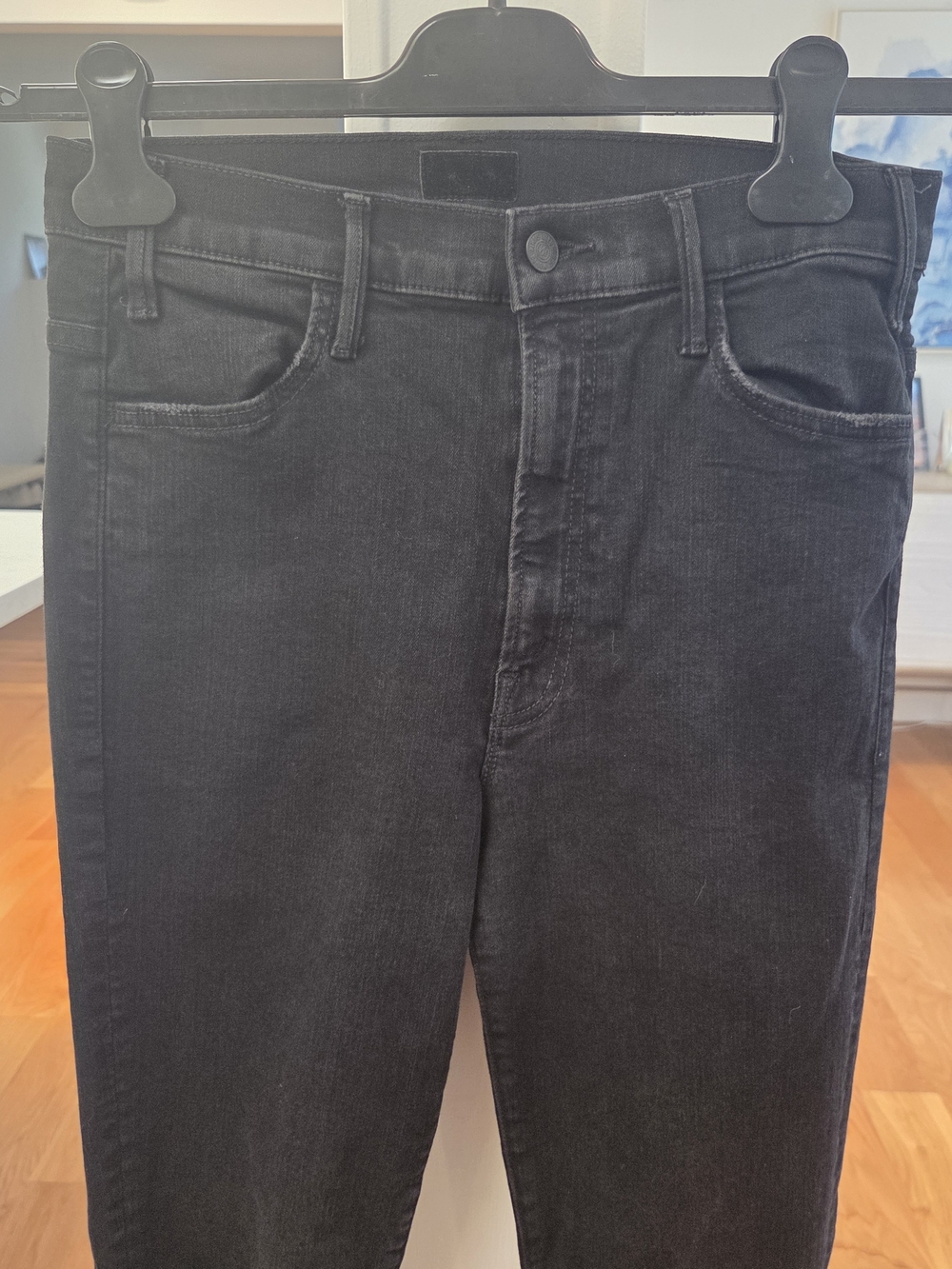MOTHER Womens Hustler Ankle Fray High Rise Black Denim Jeans (29)